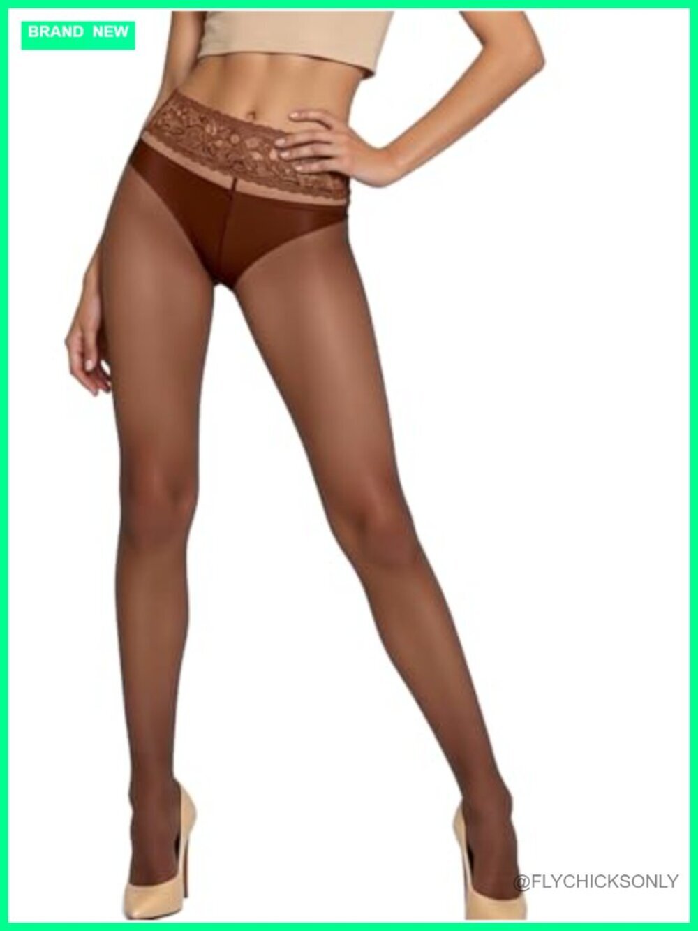 Sheer Tights with Lace Top – Reinforced Knit Nylons – Made in EU